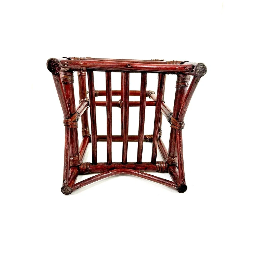 Wicker Rattan Wine Bottle Stand Holder Carrier Caddy 4 Bottle Cherry Red Finish